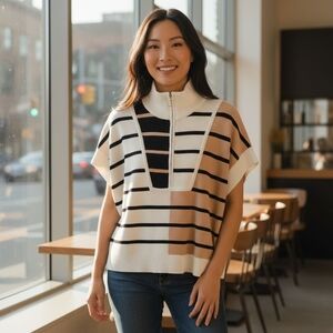 Colorblock Striped Zip Front Collar Sweater Vest 2XL EUC